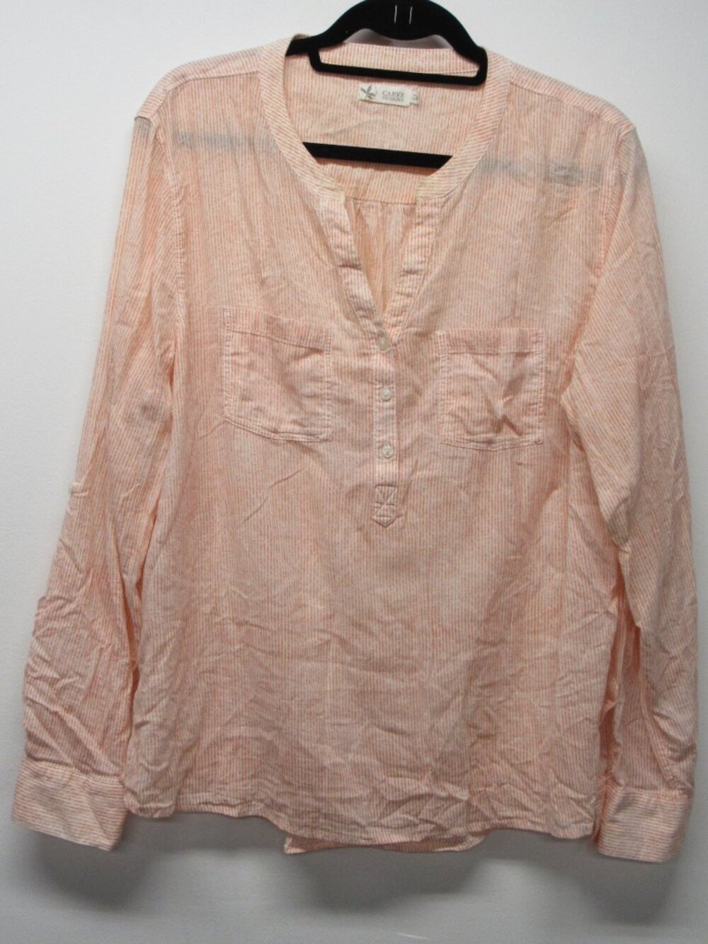 Carve Designs Dylan Gauze Shirt Top XL Orange Striped Organic Cotton Roll Tab